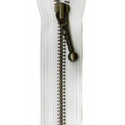 Antique Brass Zipper, YKK #37, White, 4in