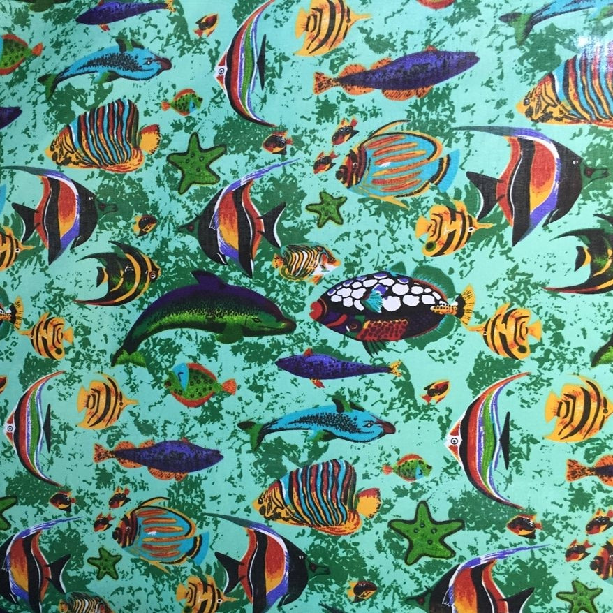 Aquarium Fish Tank Print Poly Cotton Fabric