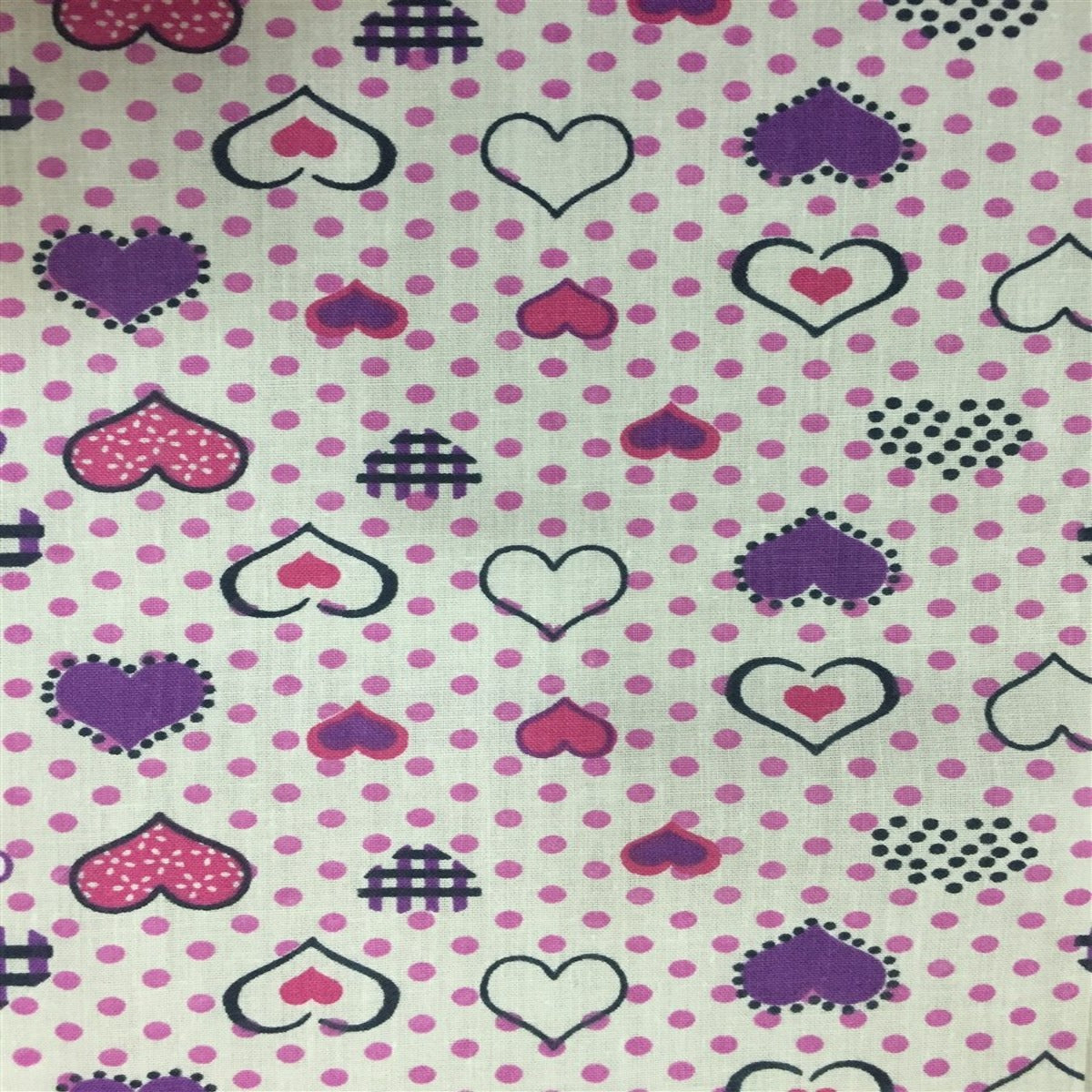 Polka Dot Heart Printed Poly Cotton Fabric