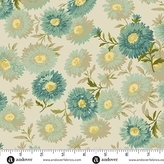 Jade Green Chrysanthemum 108's by Laundry Basket Quilts Cotton Wideback Fabric Per Yard