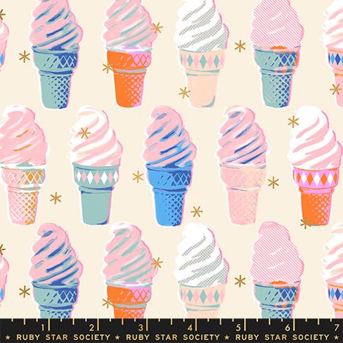 Best Day Ever Metallic Natural Ice Cream Cotton 43"/44" Fabric Per Yard