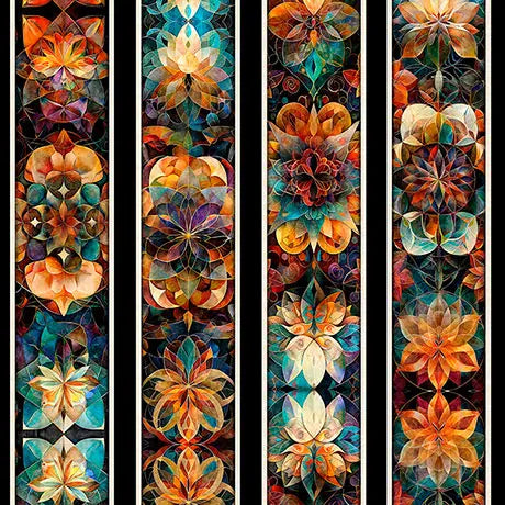 Black Kaleidoscope Border Stripe Cotton 44"/45" Fabric Per Yard