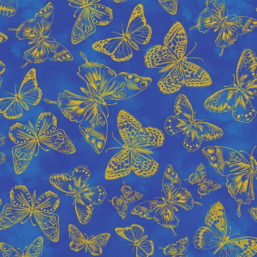 Blue Cobalt Butterfly Impressions Cotton 44"/45" Fabric Per Yard