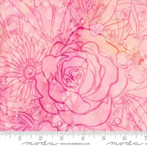 Coming Up Roses Florals Watercolor Pink Peony 44"/45" Fabric Per Yard