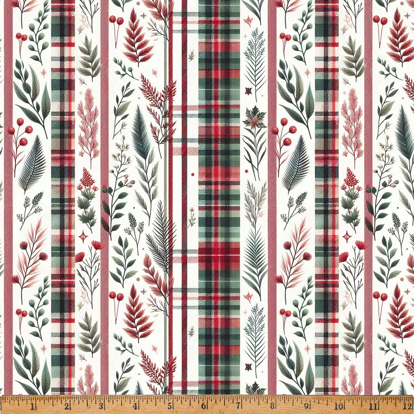 Cozy Tidings Christmas Plaid Stripes 43"/44" Fabric Per Yard