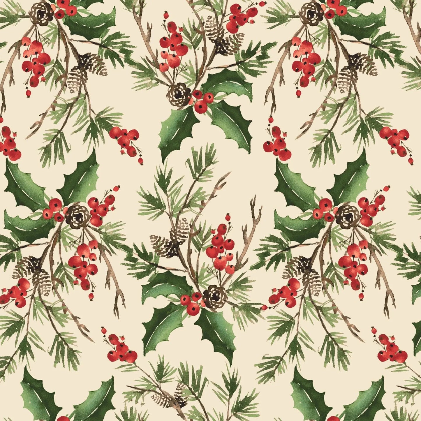 Cream Holly Bouquet Cotton Wideback Fabric per yard