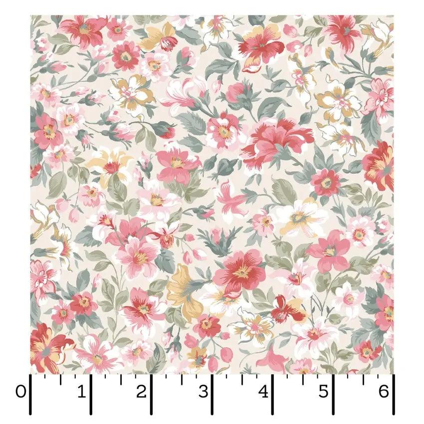 Cream/Multi Packed Floral La Fleur Flannel Cotton 42"/43" Fabric Per Yard
