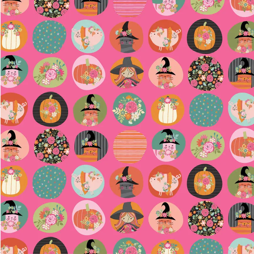 Fun Dots Poppie Cotton Pink 44"/45" Fabric Per Yard