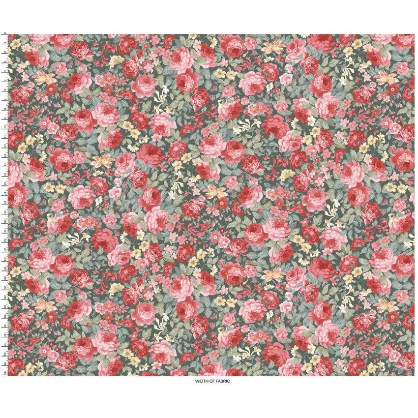 Green/Multi Focal Floral La Fleur Flannel Cotton 42"/43" Fabric Per Yard