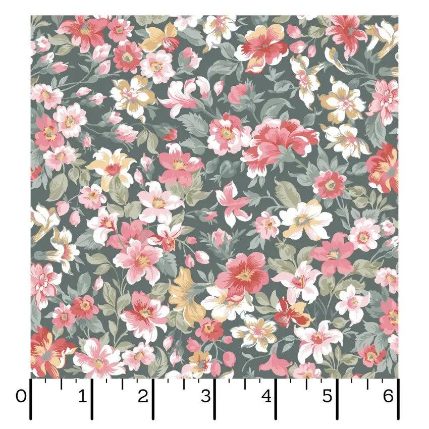 Green/Multi Packed Floral La Fleur Flannel Cotton 42"/43" Fabric Per Yard