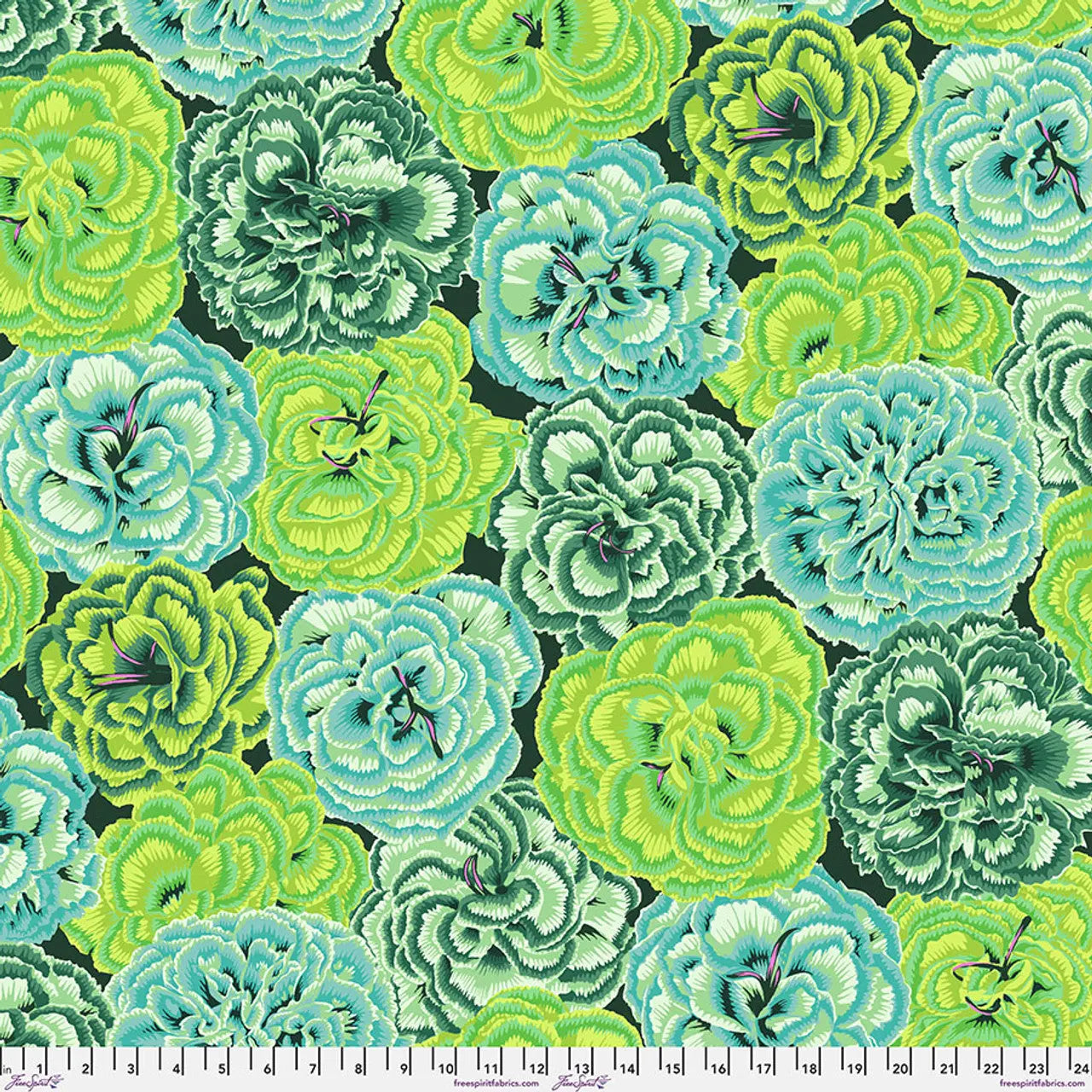 Green Picotee Carnations Cotton 44"/46" Fabric Per Yard