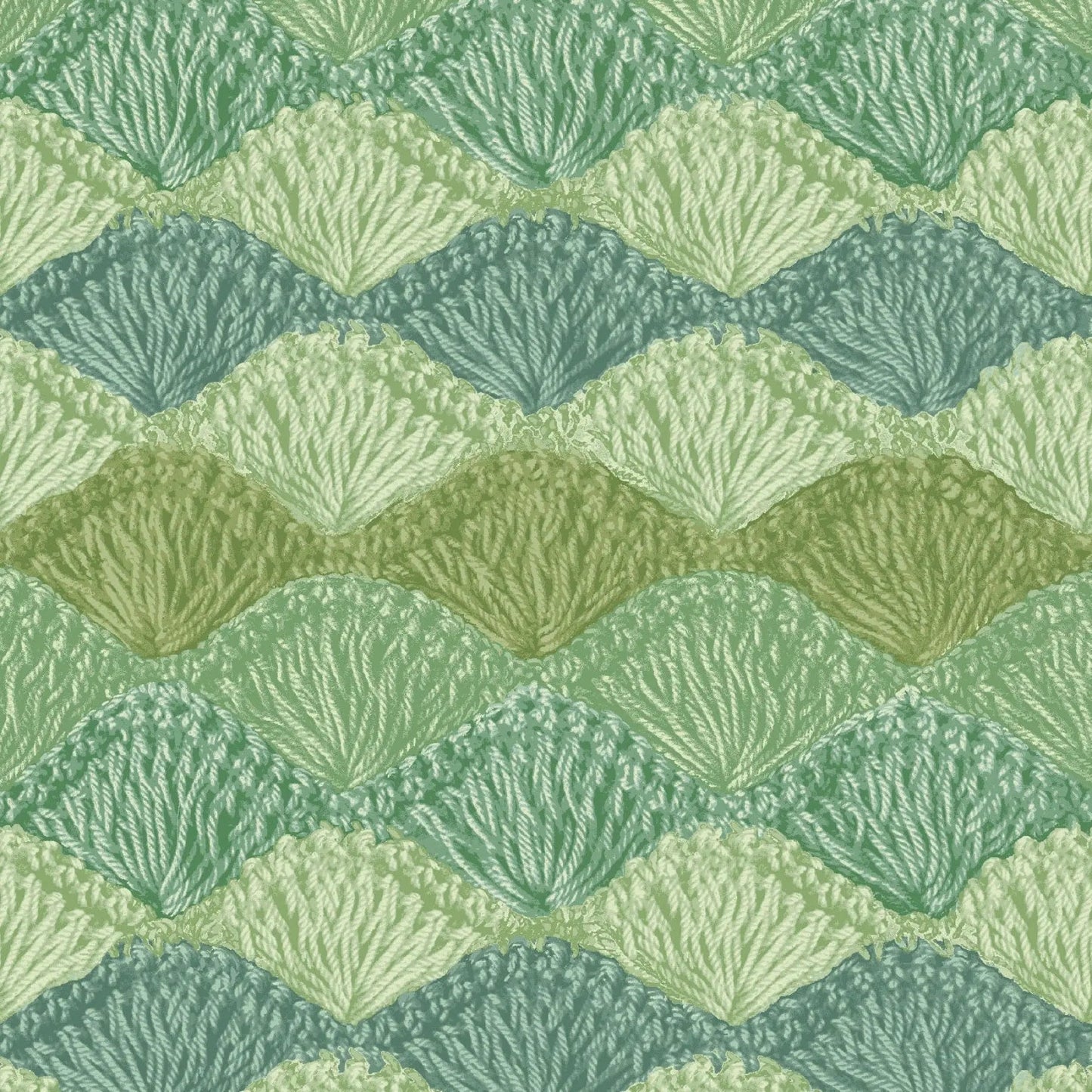 Green Crochet Sage Shell Stitch Cotton Wideback Fabric Per Yard