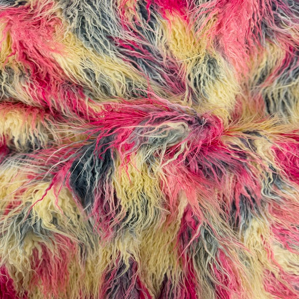 Multicolor Curly Long Pile Faux Fur Fabric