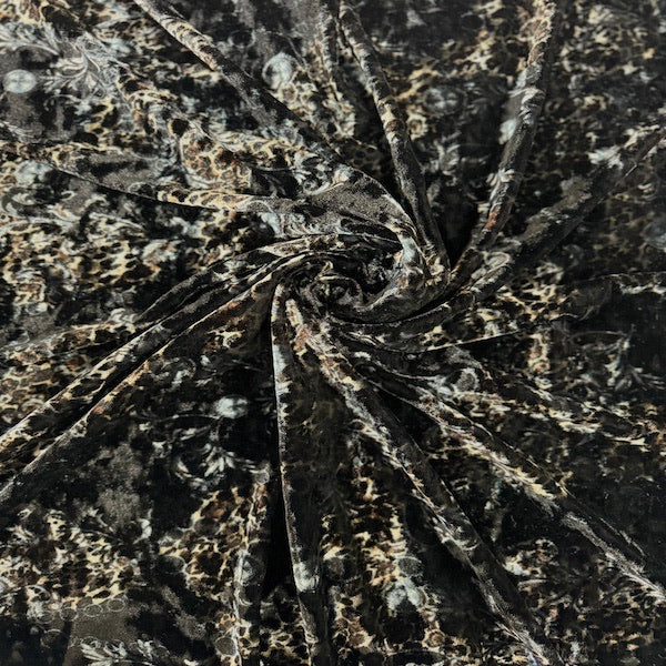 Camouflage Leopard Print Crushed Stretch Velvet Fabric