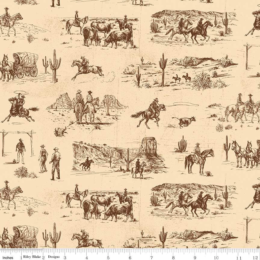 John Wayne American West Main Cream 43"/44" Fabric Per Yard