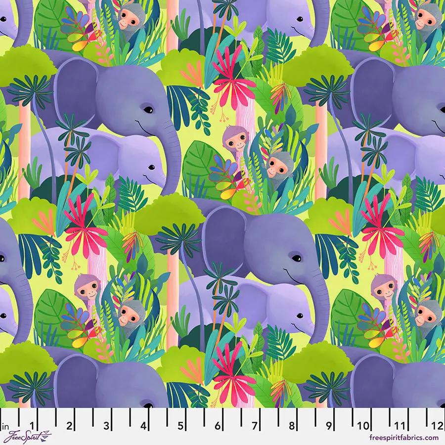 Love in the Jungle Green Cotton 44"/45" Fabric Per Yard