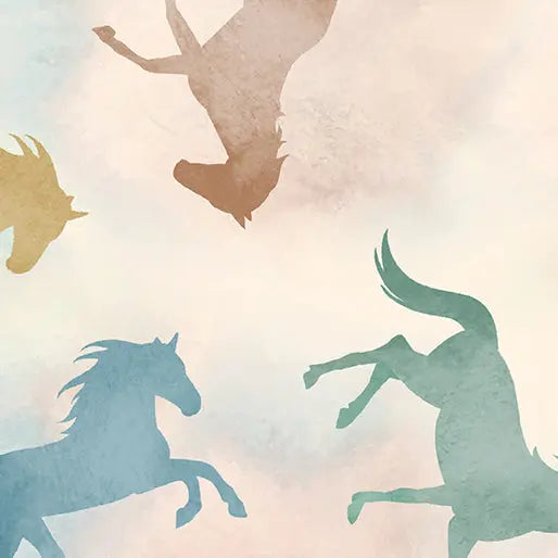 Mutli Shadow Horses Cotton Wideback Fabric per yard