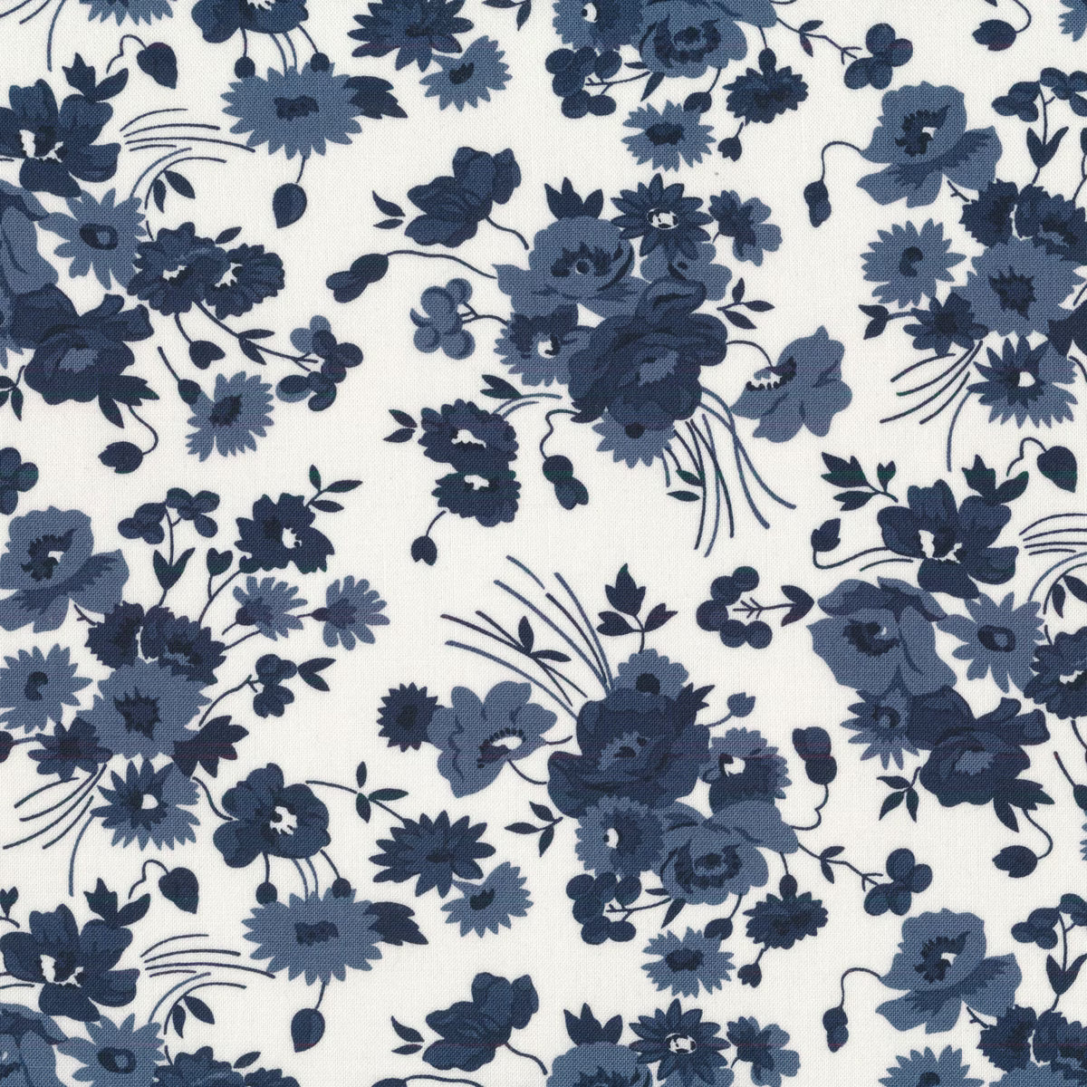 Nantucket Summer Cream Navy Somerset Florals 44"/45" Fabric Per Yard