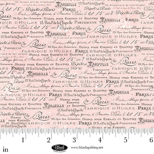 Parisian Snippets Digital Pink Script Cotton 44"/45" Fabric Per Yard