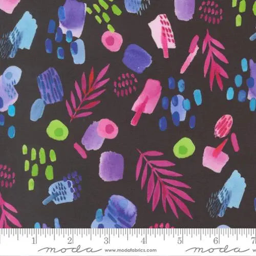 Radiant Midnight Watercolor Leaves Cotton 44"/45" Fabric Per Yard