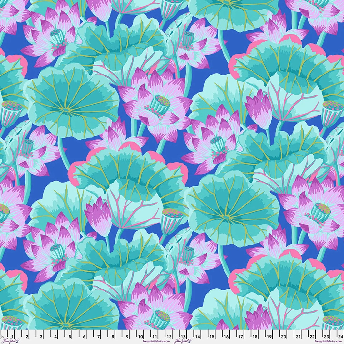 Turquoise Lake Blossoms Cotton 44"/46" Fabric Per Yard