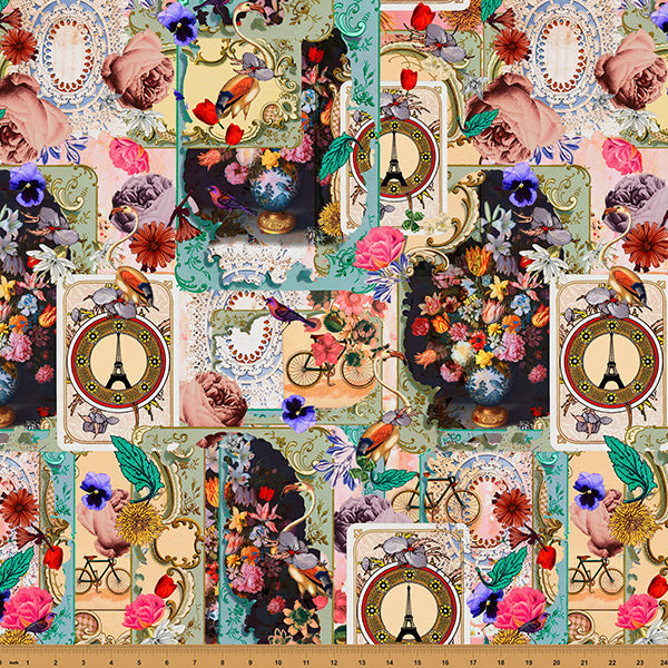 Multicolor Paris Luck 43"/44" Fabric Per Yard