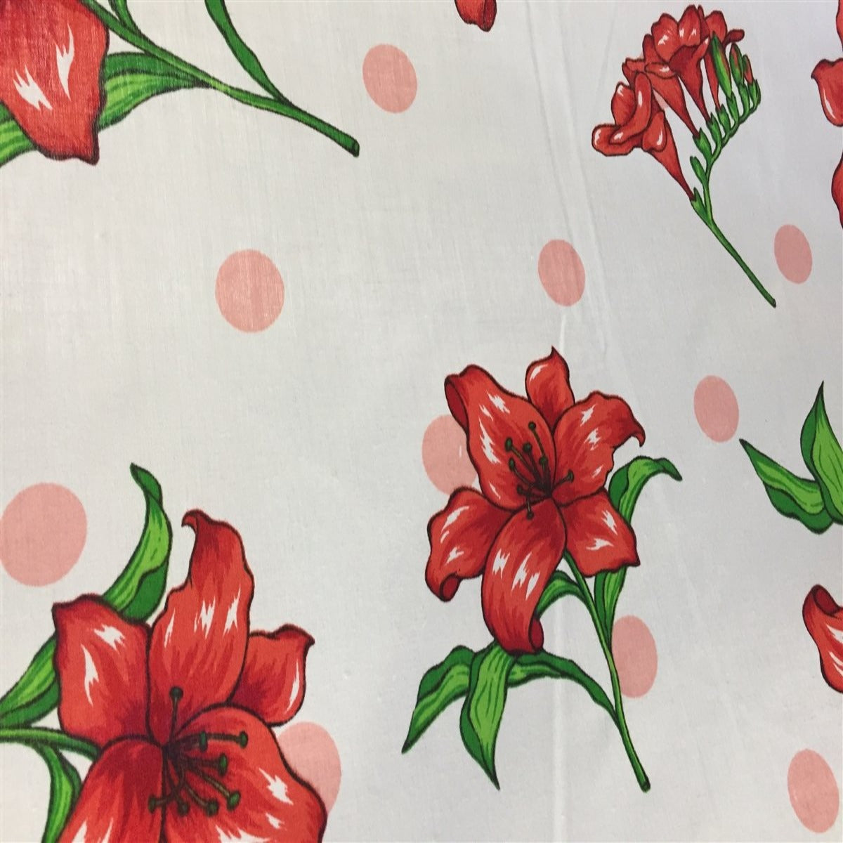 Lily Floral Polka Dot Print Poly Cotton Fabric