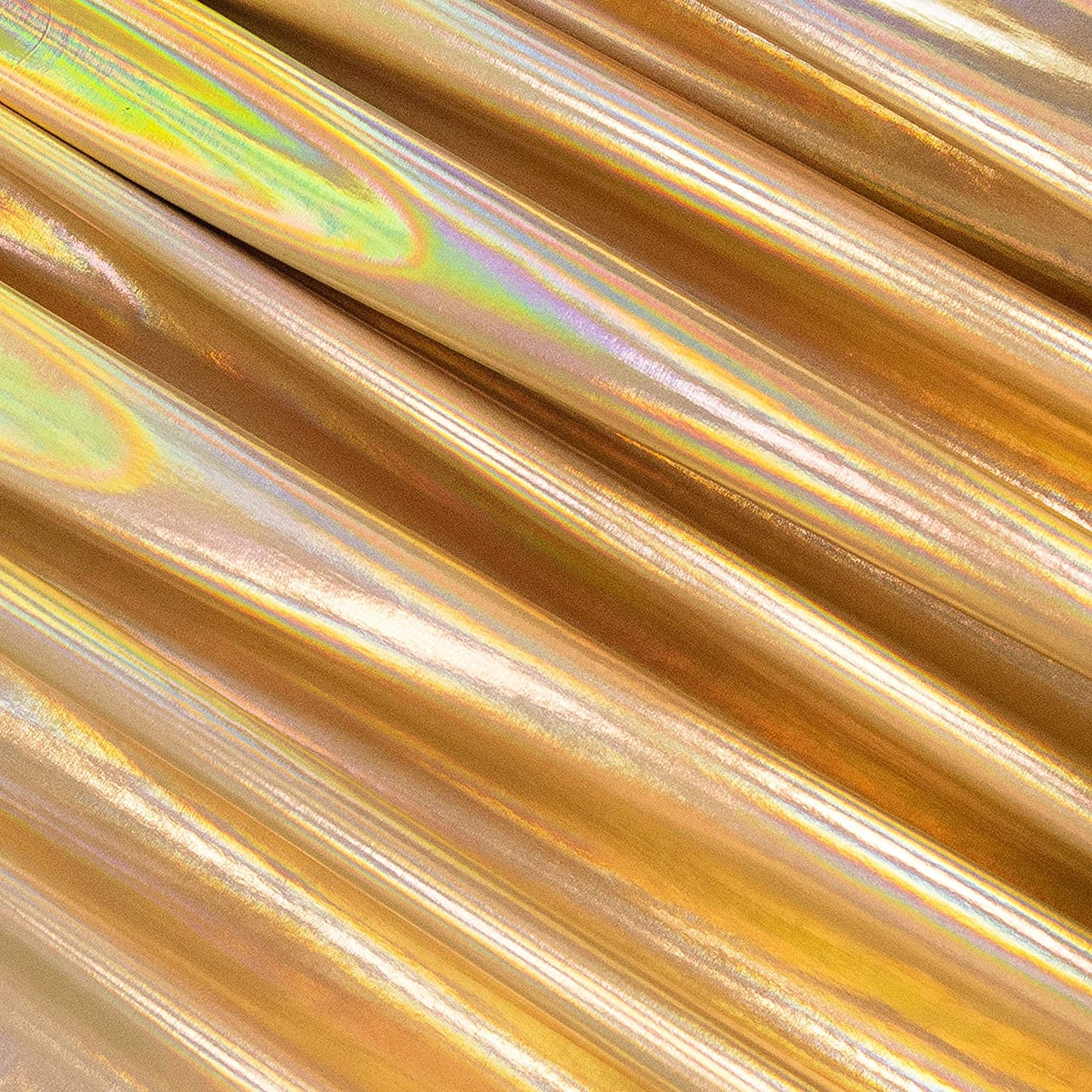 Hologram Metallic Foil Spandex Knit Fabric 4-Way Stretch, 60" Inch Wide | Gold Iridescent