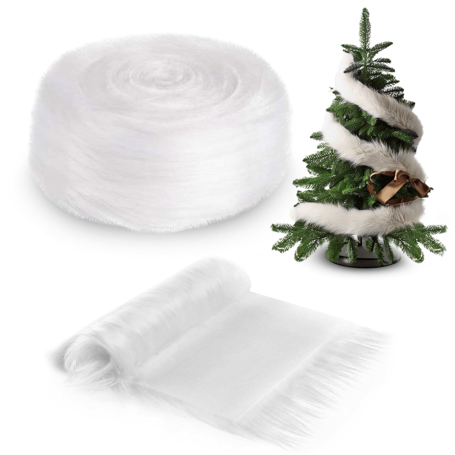 FabricLA Faux Fur Ribbon Trim Fabric -  Soft Christmas Fur Great for Crafting, Sewing, and Decorating - White