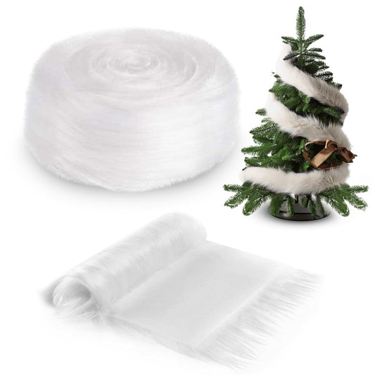 FabricLA Faux Fur Ribbon Trim Fabric -  Soft Christmas Fur Great for Crafting, Sewing, and Decorating - White