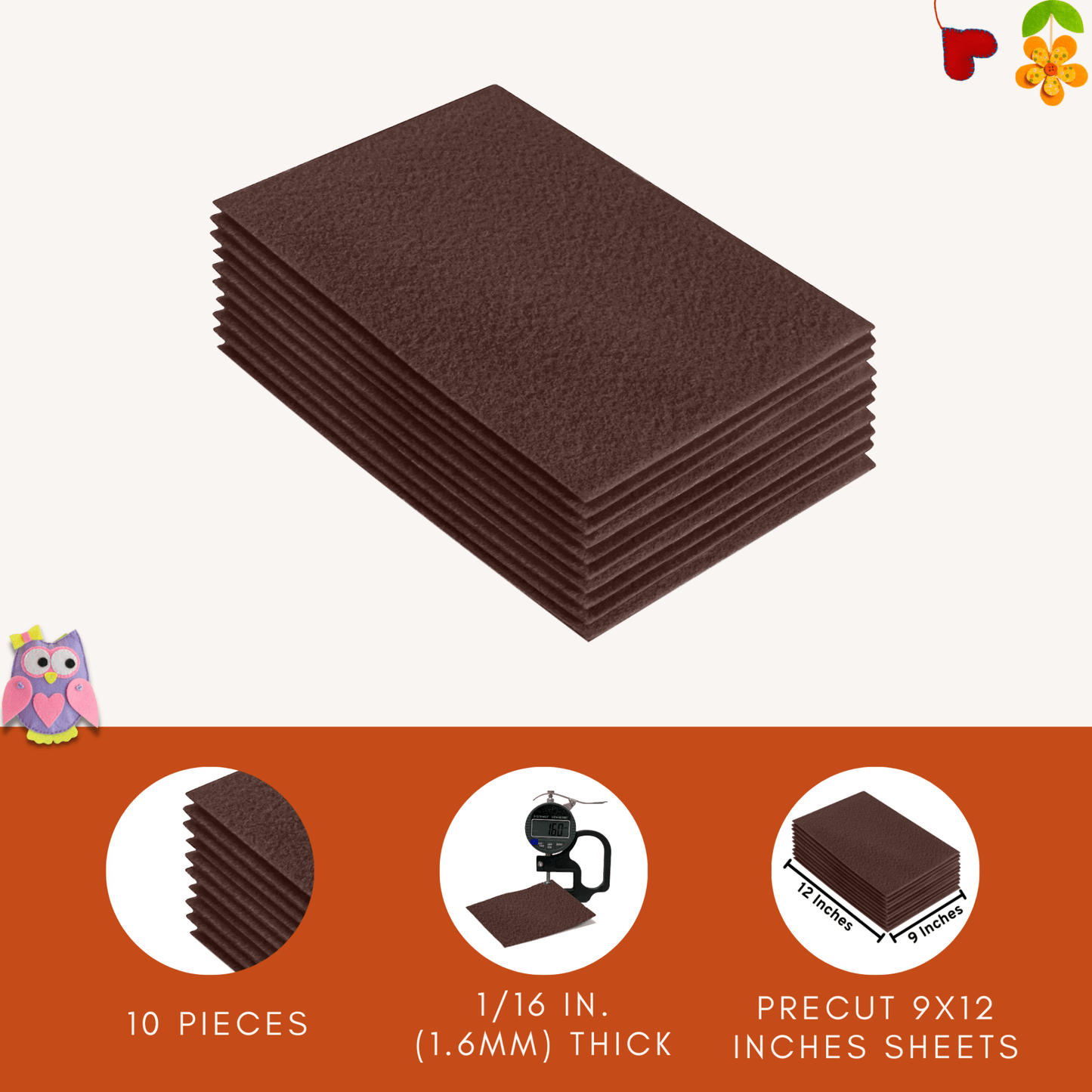 FabricLA Acrylic Felt 9"X12" Sheet Packs | Light Brown