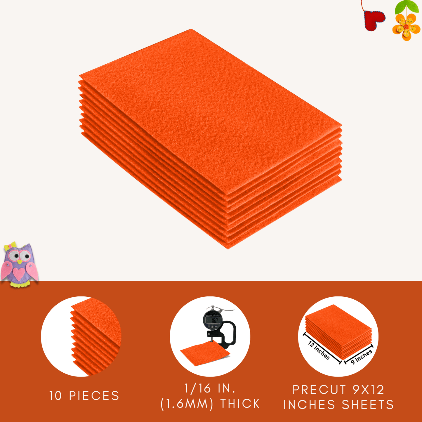 FabricLA Acrylic Felt 9"X12" Sheet Packs | Light Orange