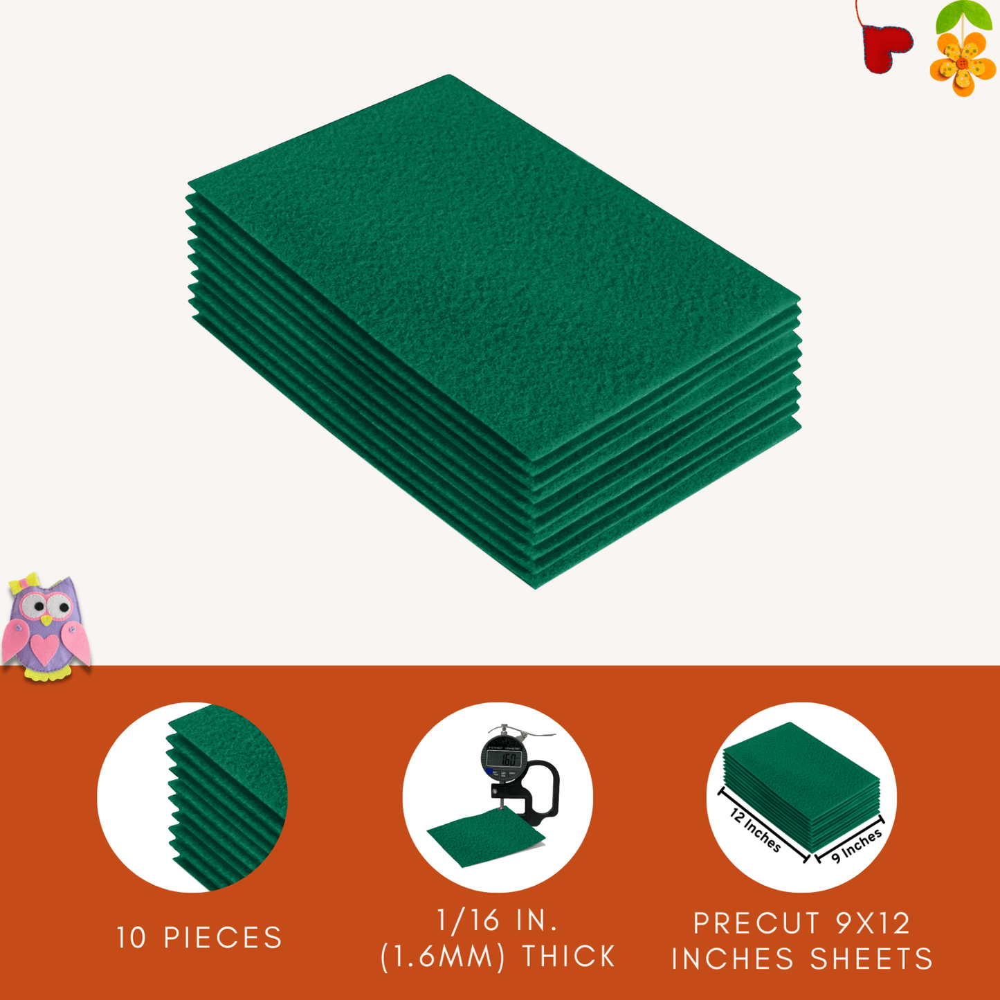 FabricLA Acrylic Felt 9"X12" Sheet Packs | Kelly Green