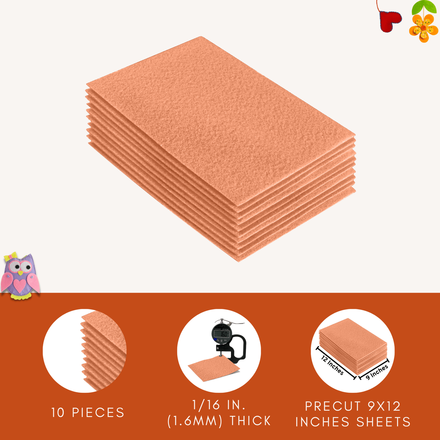 FabricLA Acrylic Felt 9"X12" Sheet Packs | Light Flesh