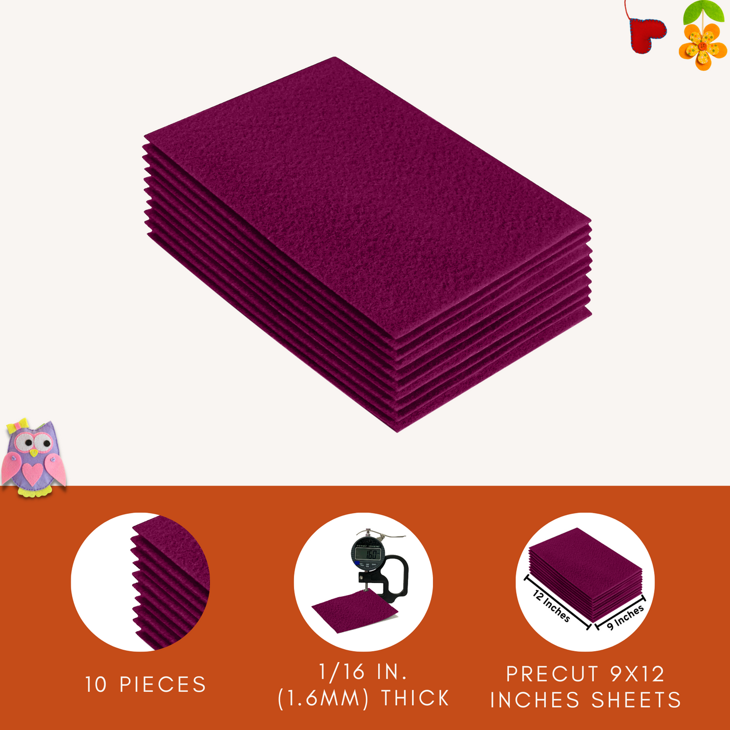FabricLA Acrylic Felt 9"X12" Sheet Packs | Oxblood Burgundy