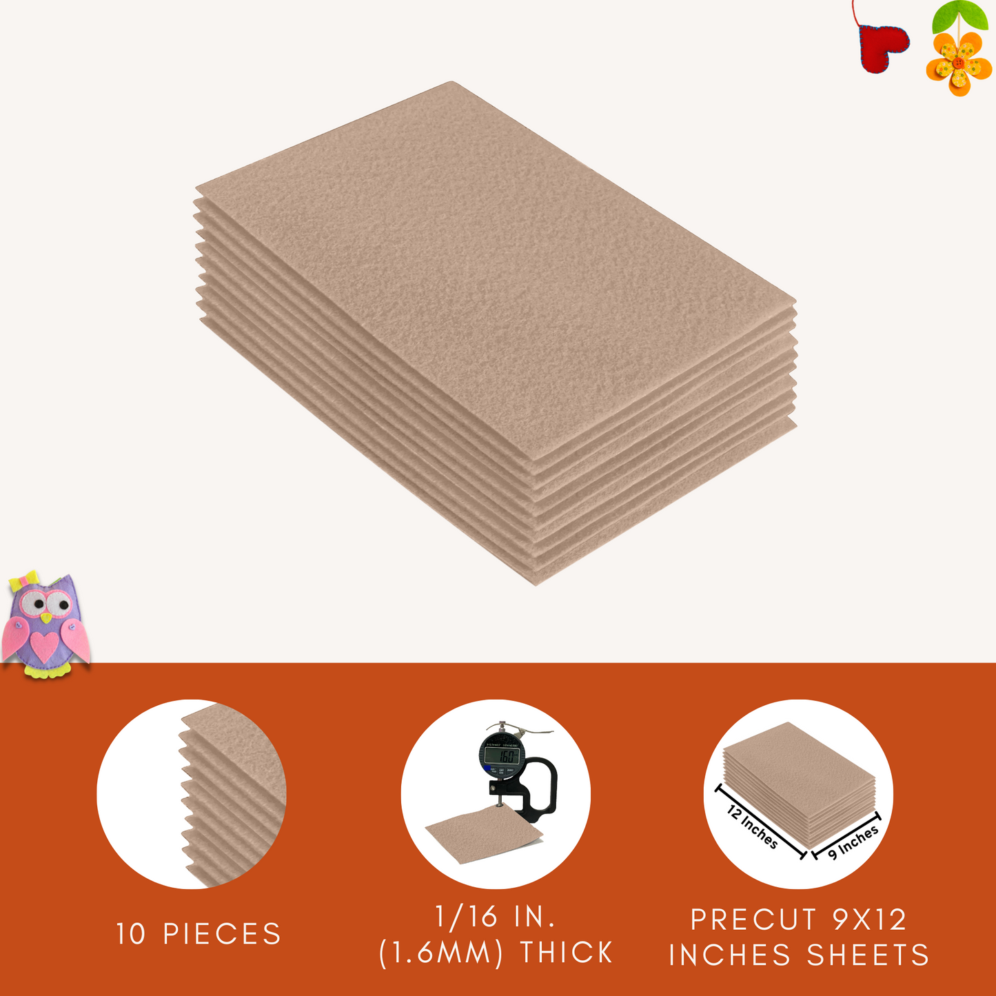 FabricLA Acrylic Felt 9"X12" Sheet Packs | Sandy