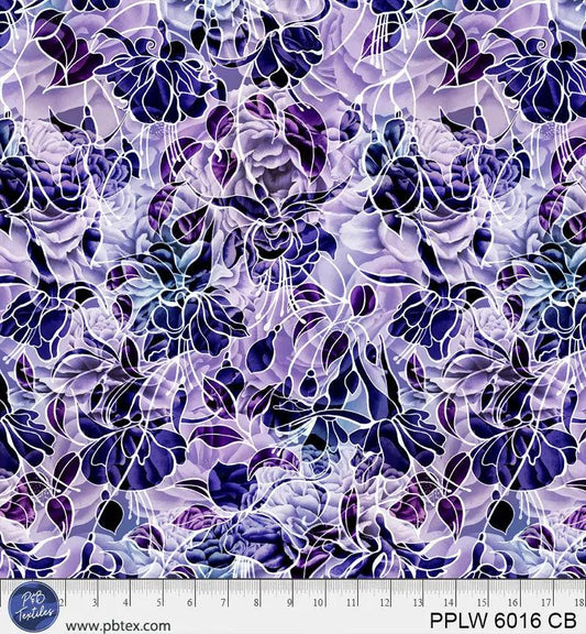 108" Petal Play Purple Blue Florals Cotton Wideback Fabric per yard