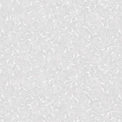 108" Swirls and Twirls Soft Grey Cotton Wideback Fabric per yard