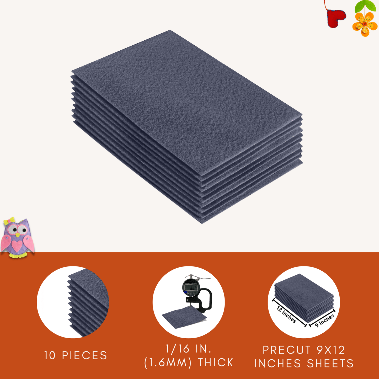 FabricLA Acrylic Felt 9"X12" Sheet Packs | Heather Grey