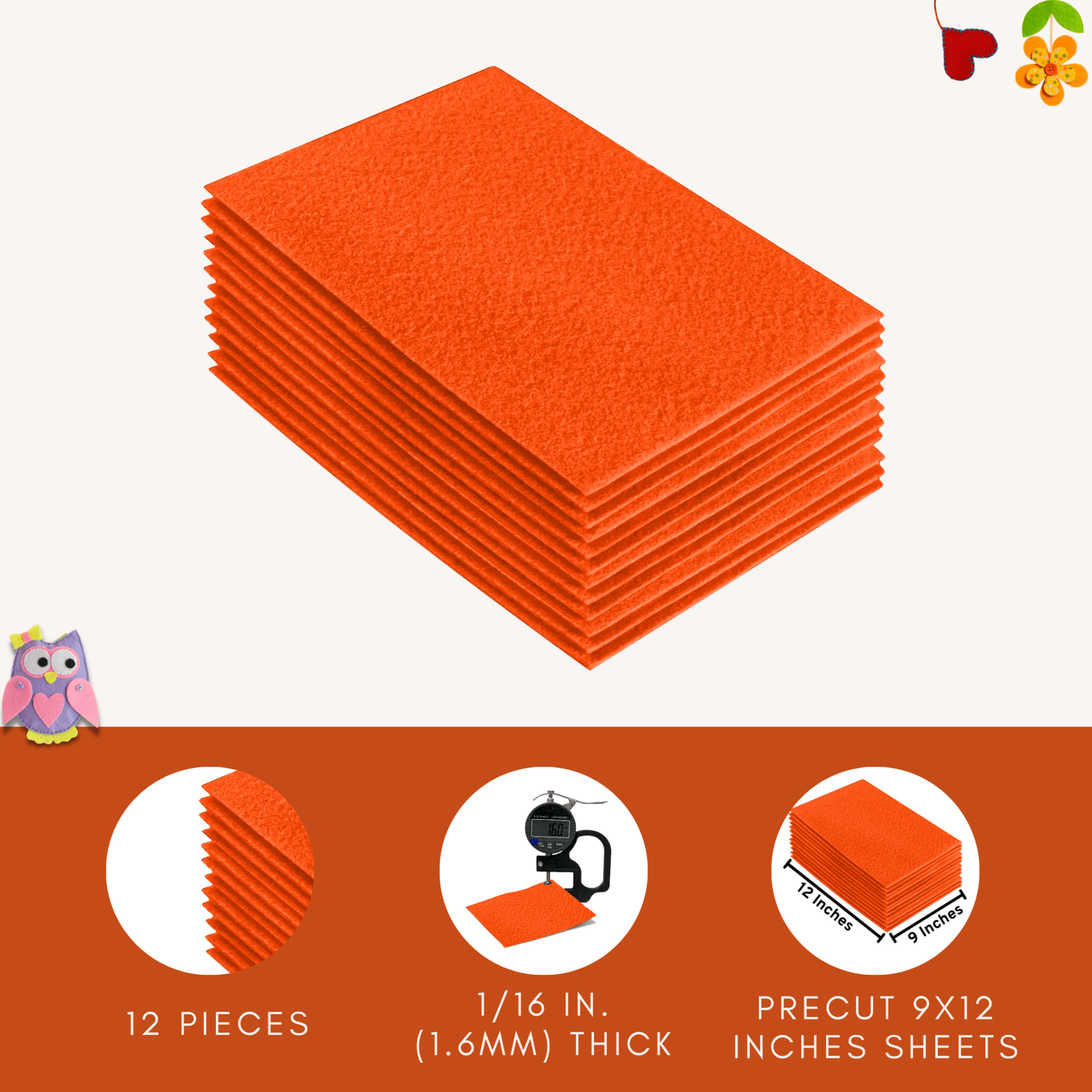 FabricLA Acrylic Felt 9"X12" Sheet Packs | Light Orange