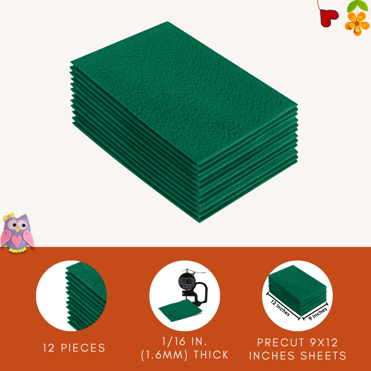 FabricLA Acrylic Felt 9"X12" Sheet Packs | Kelly Green