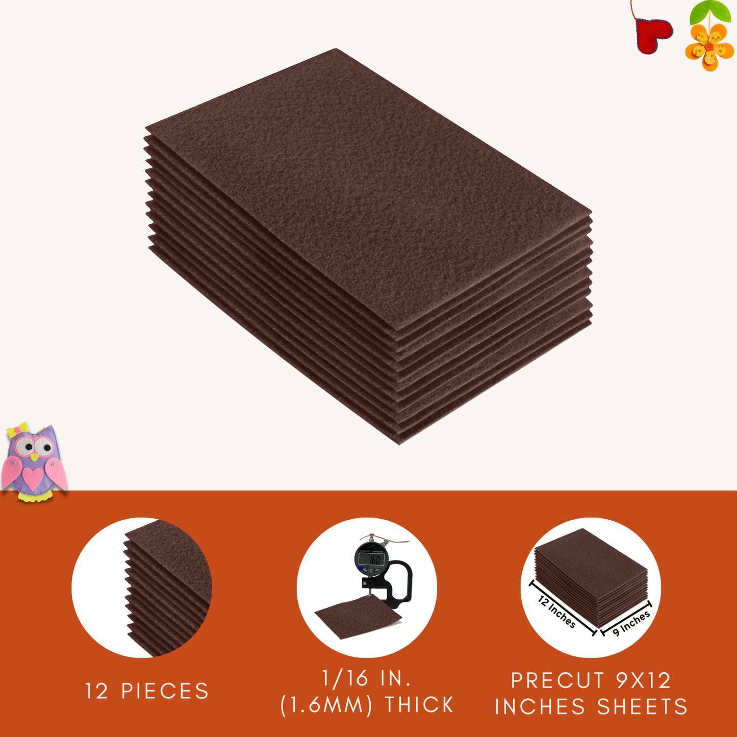 FabricLA Acrylic Felt 9"X12" Sheet Packs | Light Brown
