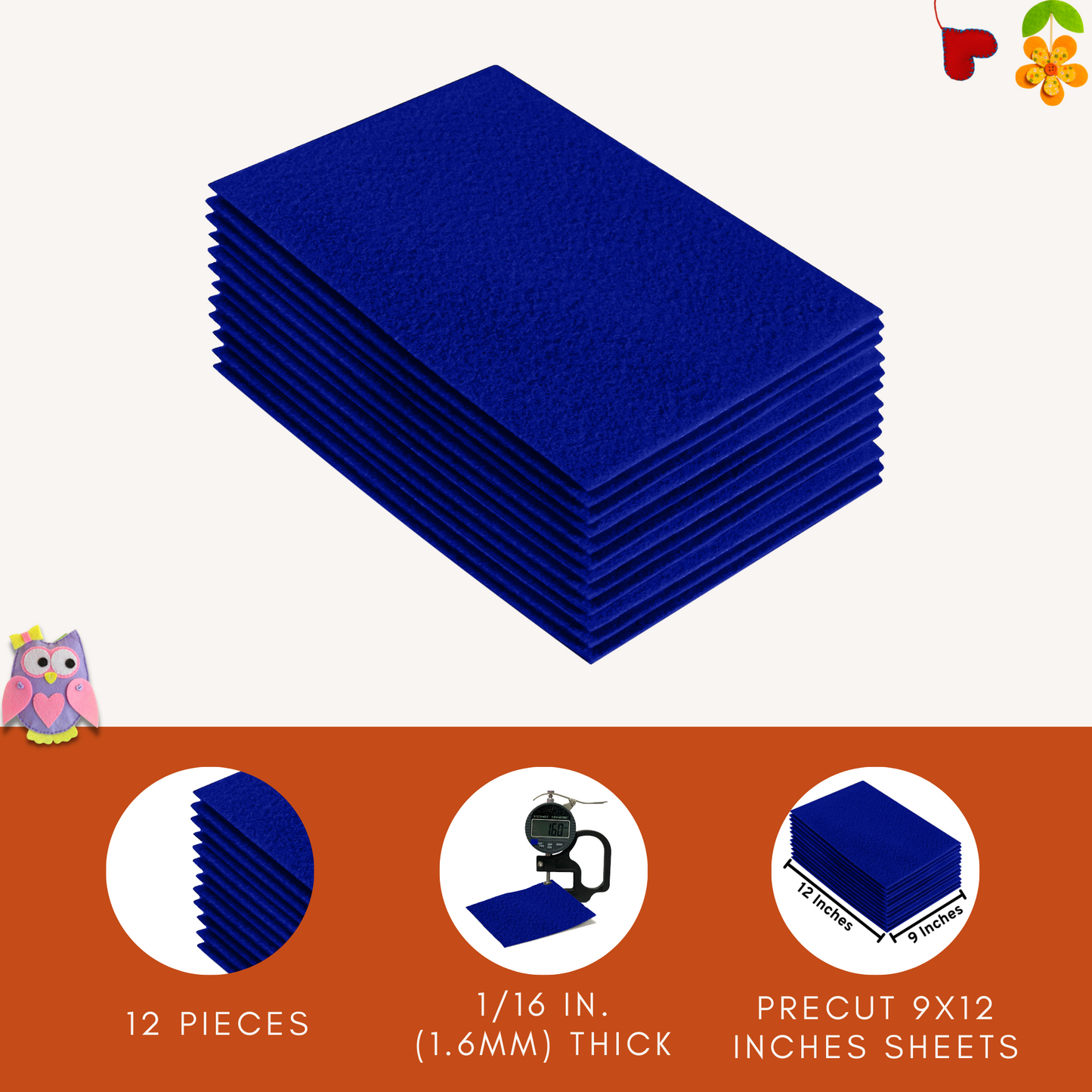 FabricLA Acrylic Felt 9"X12" Sheet Packs | Royal Blue