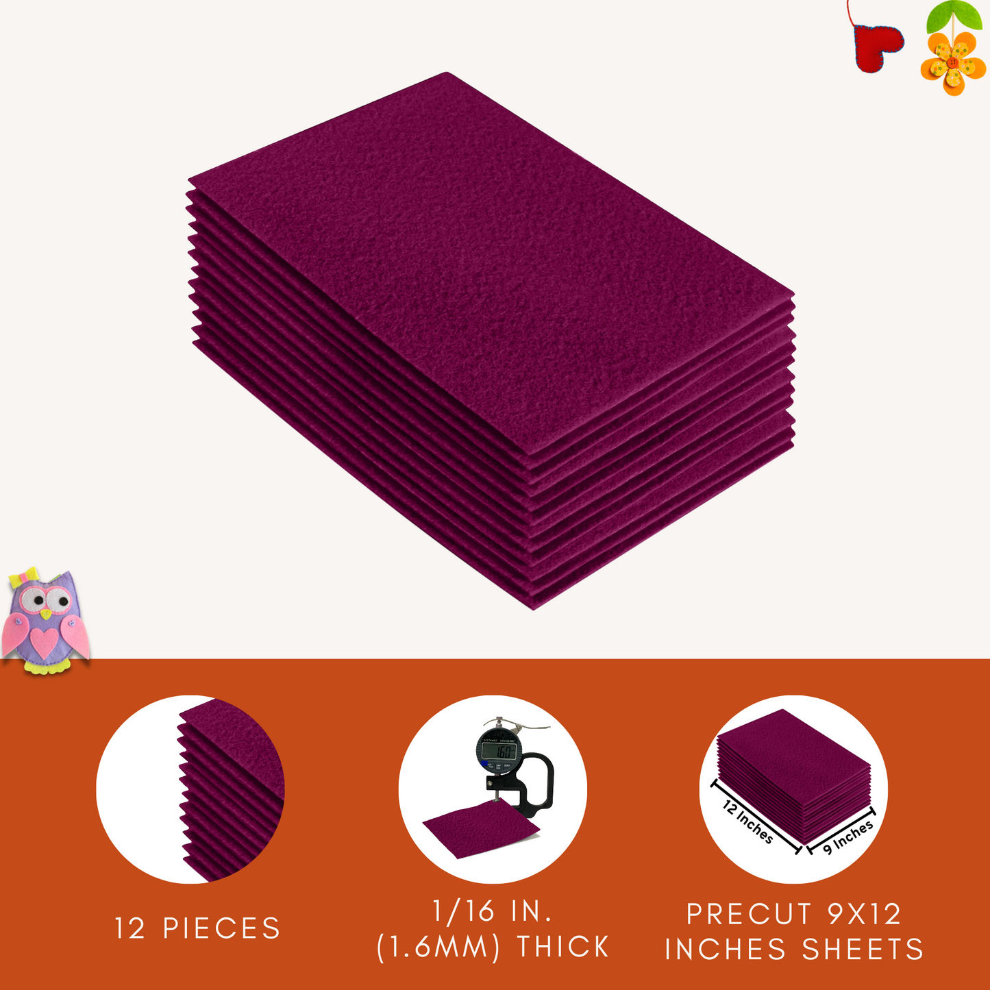 FabricLA Acrylic Felt 9"X12" Sheet Packs | Oxblood Burgundy