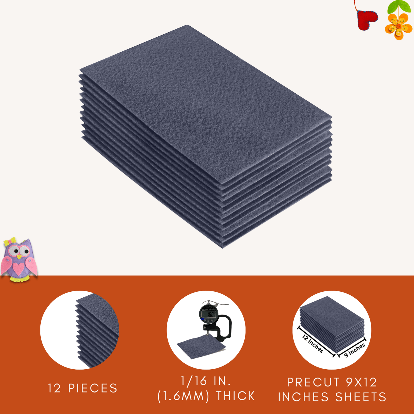 FabricLA Acrylic Felt 9"X12" Sheet Packs | Heather Grey