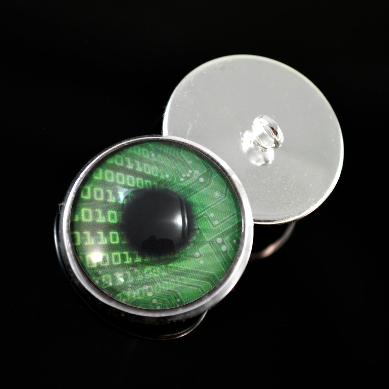 Green Code Cyberpunk Sew-On Button Glass Eyes