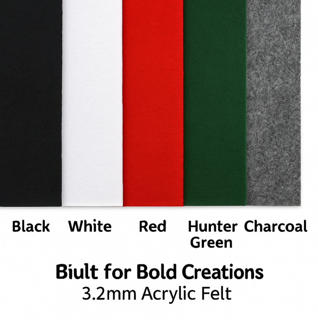 3.2mm Thick Acrylic Felt Sheets – 12"x18" Multi-Color or Single Color Options