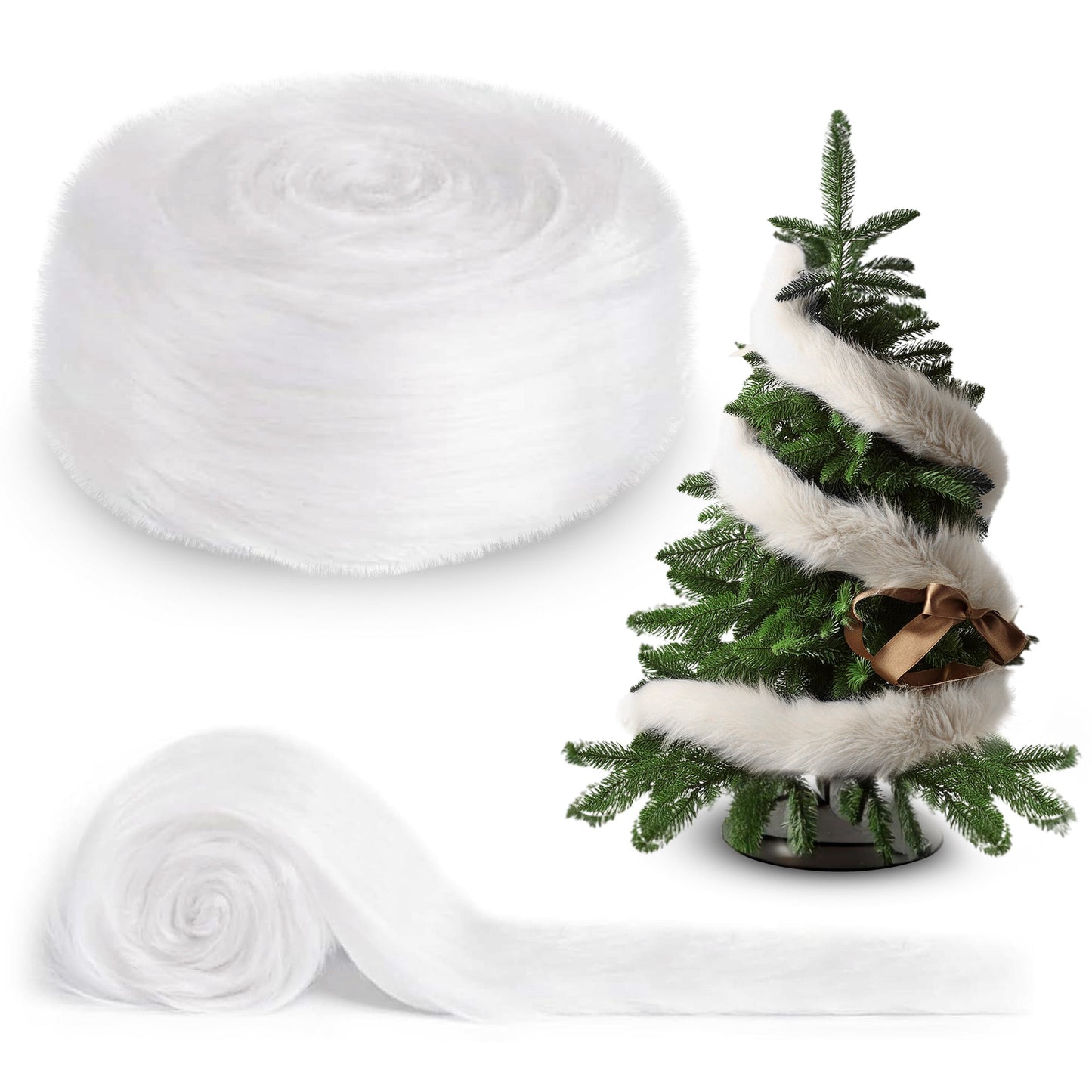 FabricLA Faux Fur Ribbon Trim Fabric -  Soft Christmas Fur Great for Crafting, Sewing, and Decorating - White