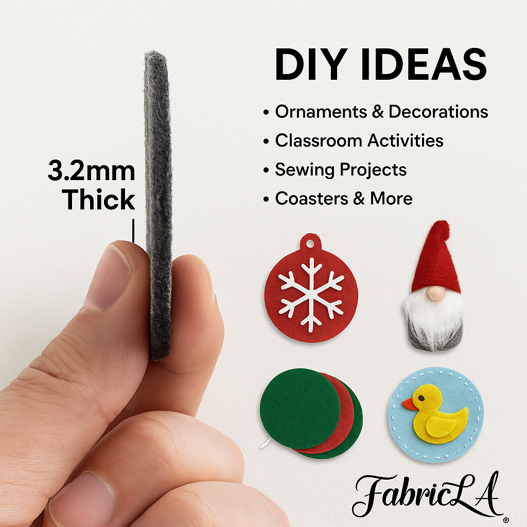 3.2mm Thick Felt Circles – 5 Pack | 5”, 7”, or 10.5” | Soft Craft Felt for DIY