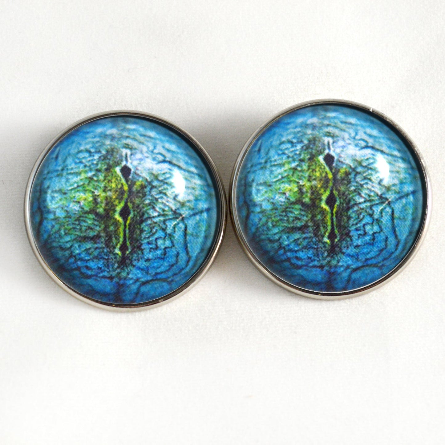 Blue Lizard Reptile Inspired Sew-On Button Glass Eyes